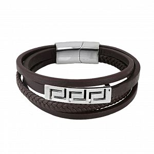 Βραχιόλι Από Δέρμα Και Ατσάλι Με Μαίανδρο TU29898