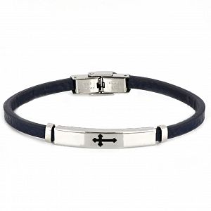 Βραχιόλι Από Δέρμα Και Ατσάλι Με Σταυρό TU29934