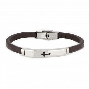 Βραχιόλι Από Δέρμα Και Ατσάλι Με Σταυρό TU29935