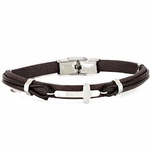 Βραχιόλι Από Δέρμα Και Ατσάλι Με Σταυρό TU29936