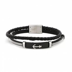 Βραχιόλι Από Δέρμα Και Ατσάλι Με Άγκυρα TU29955