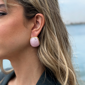 Σκουλαρίκια Marble Candy Ροζ Από Ατσάλι Επιχρυσωμένο MI43441