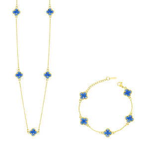 Σετ Λουλούδι Clover Crystal Διπλής Όψης Μπλε Από Ατσάλι Επιχρυσωμένο MI13691
