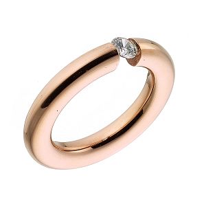 Δαχτυλίδι Μονόπετρο Από Ανοξείδωτο Ατσάλι Ροζ Επιχρυσωμένο AS30205