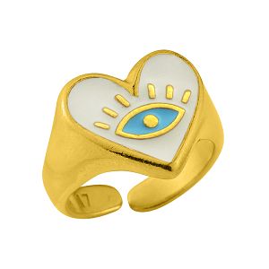 Δαχτυλίδι Από Ορείχαλκο Επιχρυσωμένο 24K Με Καρδιά Και Ματάκι PF30276