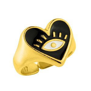 Δαχτυλίδι Από Ορείχαλκο Επιχρυσωμένο 24K Με Καρδιά Και Ματάκι PF30277