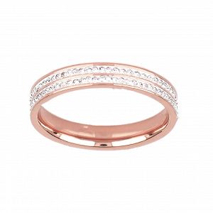 Δαχτυλίδι Βέρα Από Ατσάλι Ροζ Επιχρυσωμένο Με Κρύσταλλα TU30948