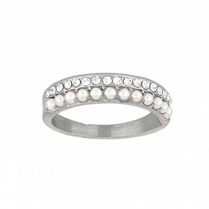 Δαχτυλίδι Από Ατσάλι Με Κρύσταλλα Και Μαργαριτάρια TU30958