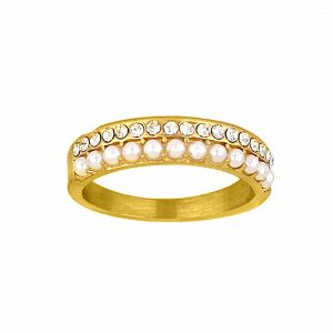 Δαχτυλίδι Από Ατσάλι Επιχρυσωμένο Με Κρύσταλλα Και Μαργαριτάρια TU30959