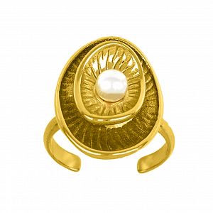 Δαχτυλίδι Από Ατσάλι Επιχρυσωμένο Με Μαργαριτάρι TU30982