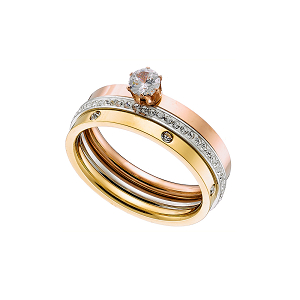 Δαχτυλίδι Τριπλό Από Ανοξείδωτο Ατσάλι Με Swarovski AS34388