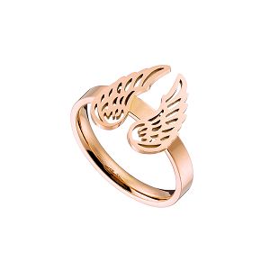 Δαχτυλίδι Από Ανοξείδωτο Ατσάλι Ροζ Επιχρυσωμένο Με Φτερά AS34400