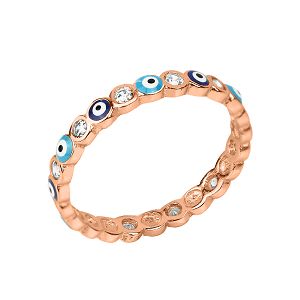 Δαχτυλίδι Από Ασήμι 925 Ροζ Επιχρυσωμένο Με Ματάκια SS34475