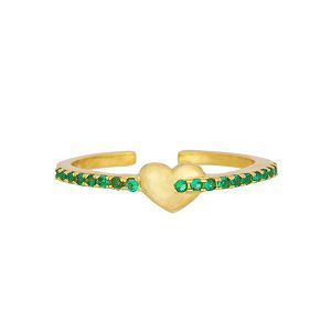 Δαχτυλίδι καρδιά Excite με πράσινα ζιργκόν από επιχρυσωμένο ασήμι 925. D-32-PRAS-G-65