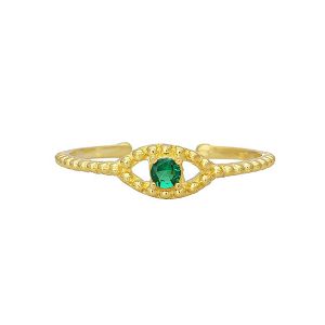 Δαχτυλίδι ματάκι Excite με πράσινο ζιργκόν απο επιχρυσωμένο ασήμι 925. D-8-PRAS-G-49