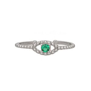 Δαχτυλίδι ματάκι με πράσινο ζιργκόν απο επιπλατινωμένο ασήμι 925. D-8-PRASI-S-49