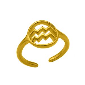Δαχτυλίδι Από Ορείχαλκο Επιχρυσωμένο 24Κ Με Το Ζώδιο Του Ύδροχόου PF37449