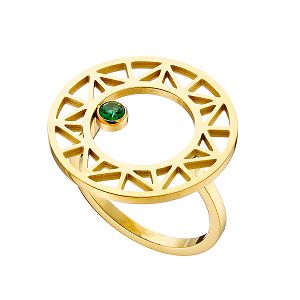 Δαχτυλίδι Από Ατσάλι Επιχρυσωμένο 24Κ Με Swarovski Πράσινο AS37486