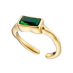 Δαχτυλίδι Από Ατσάλι Επιχρυσωμένο 24Κ Με Swarovski Πράσινο AS37490