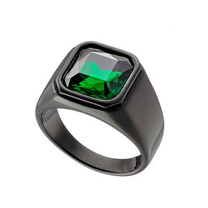 Δαχτυλίδι Από Ανοξείδωτο Ατσάλι Με Πράσινη Πέτρα AS38985