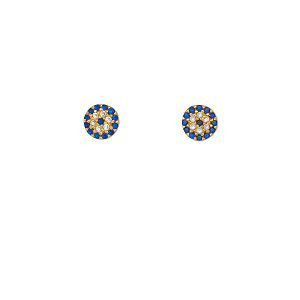 Καρφωτά σκουλαρίκια ματάκια Excite απο επιχρυσωμένο ασήμι 925 και ζιργκόν σε μπλέ και λευκό χρώμα S-37-G-3