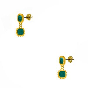 Σκουλαρίκια Από Ορείχαλκο Επιχρυσωμένο 24Κ Με Πολύγωνο Ήλιο Πράσινο AA48476