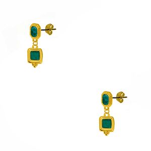 Σκουλαρίκια Από Ορείχαλκο Επιχρυσωμένο 24Κ Με Τετράγωνο Πράσινο AA48477