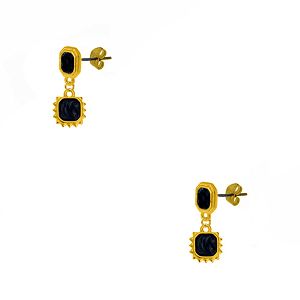 Σκουλαρίκια Από Ορείχαλκο Επιχρυσωμένο 24Κ Με Πολύγωνο Ήλιο Μαύρο AA48482