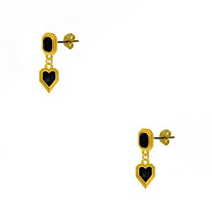 Σκουλαρίκια Από Ορείχαλκο Επιχρυσωμένο 24Κ Με Καρδιά Μαύρη AA48484