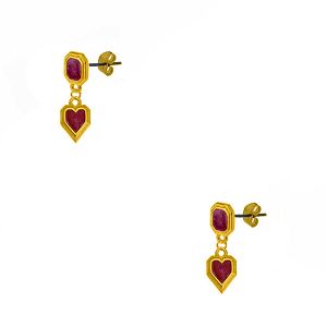 Σκουλαρίκια Από Ορείχαλκο Επιχρυσωμένο 24Κ Με Καρδιά Κόκκινη AA48492