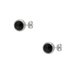 Σκουλαρίκια Από Ατσάλι Μονόπετρο 7 mm Με Ζιργκόν Μαύρο MI48878