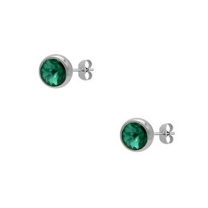 Σκουλαρίκια Από Ατσάλι Μονόπετρο 7 mm Με Ζιργκόν Πράσινο MI48880