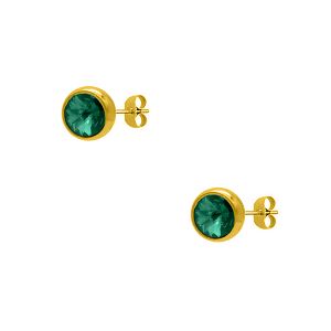 Σκουλαρίκια Από Ατσάλι Επιχρυσωμένο Μονόπετρο 7 mm Με Ζιργκόν Πράσινο MI48881
