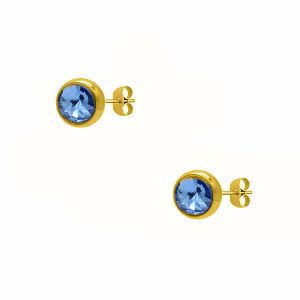 Σκουλαρίκια Από Ατσάλι Επιχρυσωμένο Μονόπετρο 7 mm Με Ζιργκόν Μπλε MI48885
