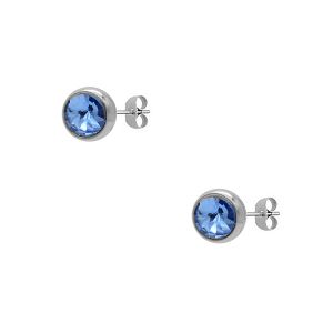 Σκουλαρίκια Από Ατσάλι Μονόπετρο 7 mm Με Ζιργκόν Μπλε MI48886