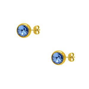 Σκουλαρίκια Από Ατσάλι Επιχρυσωμένο Μονόπετρο 7 mm Με Ζιργκόν Μπλε MI48887