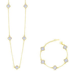 Σετ Λουλούδι Clover Crystal Διπλής Όψης Μωβ Από Ατσάλι Επιχρυσωμένο MI13695