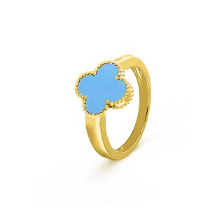 Δαχτυλίδι Λουλούδι Clover Small με Τιρκουάζ από Ασήμι 925 Επιχρυσωμένο SS36019