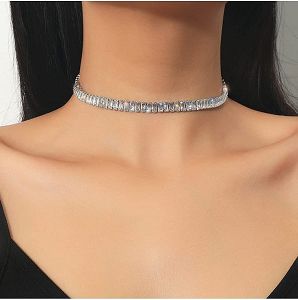 Σετ Κολιέ Ριβιέρα Choker Και Βραχιόλι Από Ανοξείδωτο Ατσάλι Με Ορθογώνια Ζιργκόν MI15227