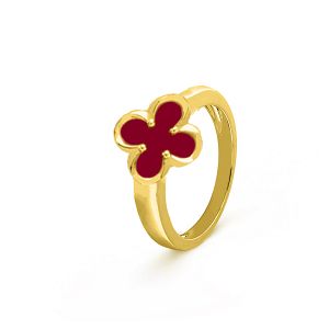 Δαχτυλίδι Λουλούδι Clover Shiny με Καρνεόλη από Ασήμι 925 Επιχρυσωμένο SS36027