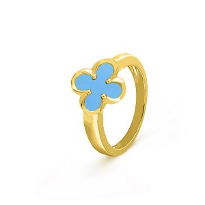 Δαχτυλίδι Λουλούδι Clover Shiny με Τιρκουάζ από Ασήμι 925 Επιχρυσωμένο SS36029