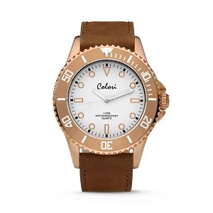 COLORI Rose Gold Brown Leather Strap COL354