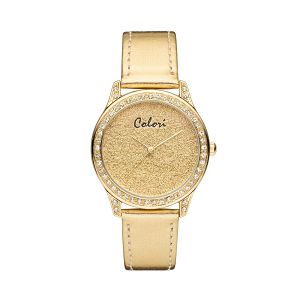COLORI Ladies Crystal Gold Leather Strap COL380