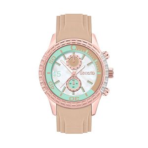 DECERTO Ice Lolly Ladies Rose Gold Alloy Brown Rubber Strap 1010-3