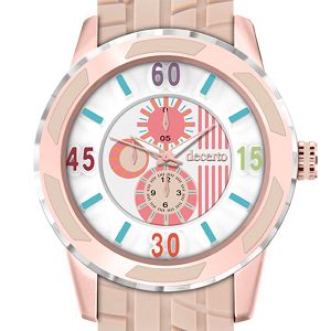DECERTO Lollipop Ladies Rose Gold Alloy Brown Rubber Strap 3060-1