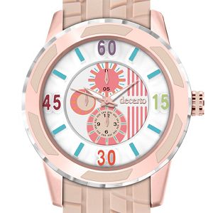 DECERTO Lollipop Ladies Rose Gold Alloy Brown Rubber Strap 3060-1