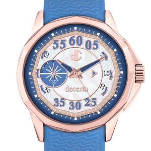 DECERTO Lovish Ladies Rose Gold Alloy Blue Rubber Strap 4507-1