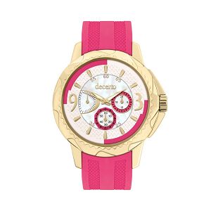 DECERTO Candy Ladies Gold Alloy Fuchsia Rubber Strap 9393-3