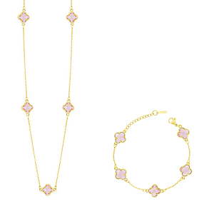 Σετ Λουλούδι Clover Crystal Διπλής Όψης Ροζ Από Ατσάλι Επιχρυσωμένο MI13694
