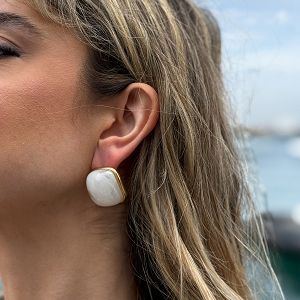 Σκουλαρίκια Marble Candy Λευκό Από Ατσάλι Επιχρυσωμένο MI43442